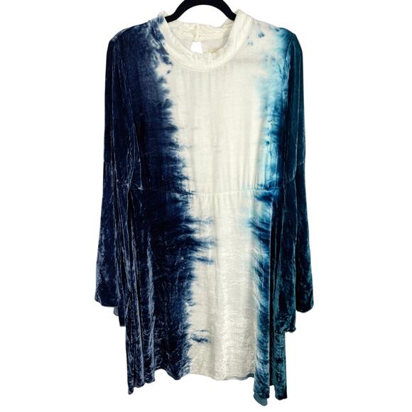 Chaser, Size Large, Blue & White Ombre Crushed Velvet Dress, Silk Blend, Boho - Picture 1 of 6